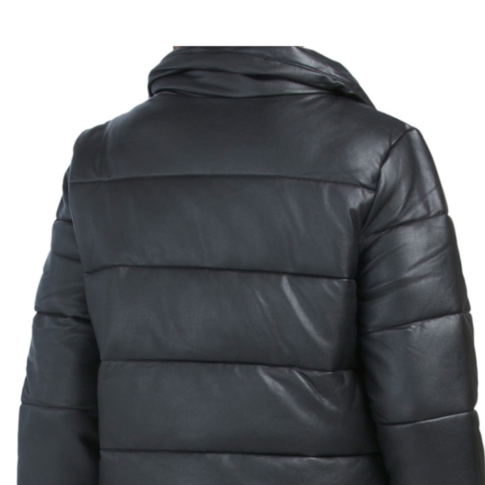 7 for All Mankind Faux Leather Quilted Black Puffer coat puffy winter jacket med - Picture 6 of 16